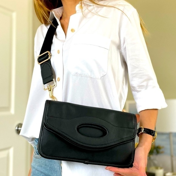 Coach Handbags - New COACH bag crossbody fold-over black leather gold-tone hardware NWT